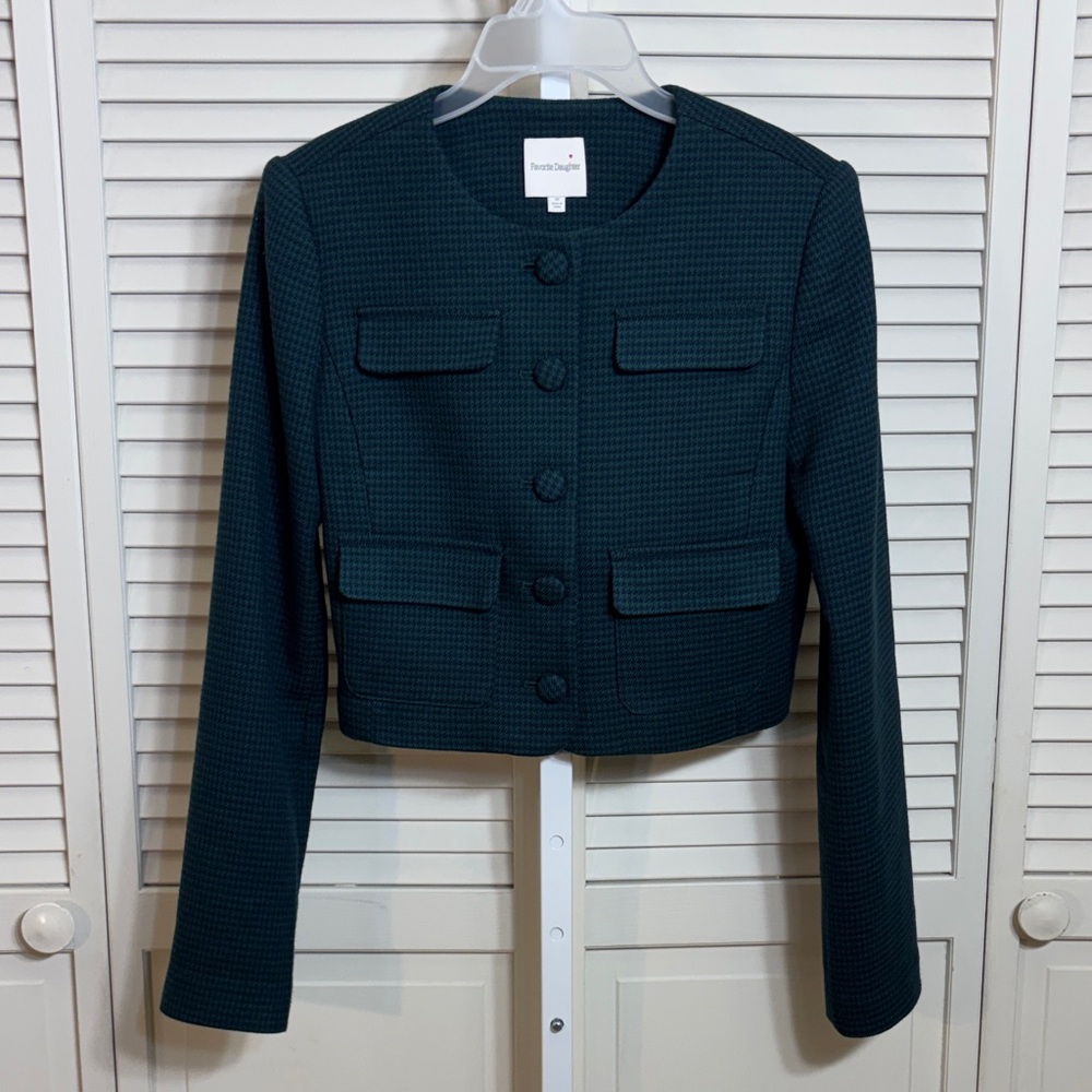 Favorite Daughter Dark Teal Cropped Button Houndstooth Emily Jacket XS - Picture 6 of 16